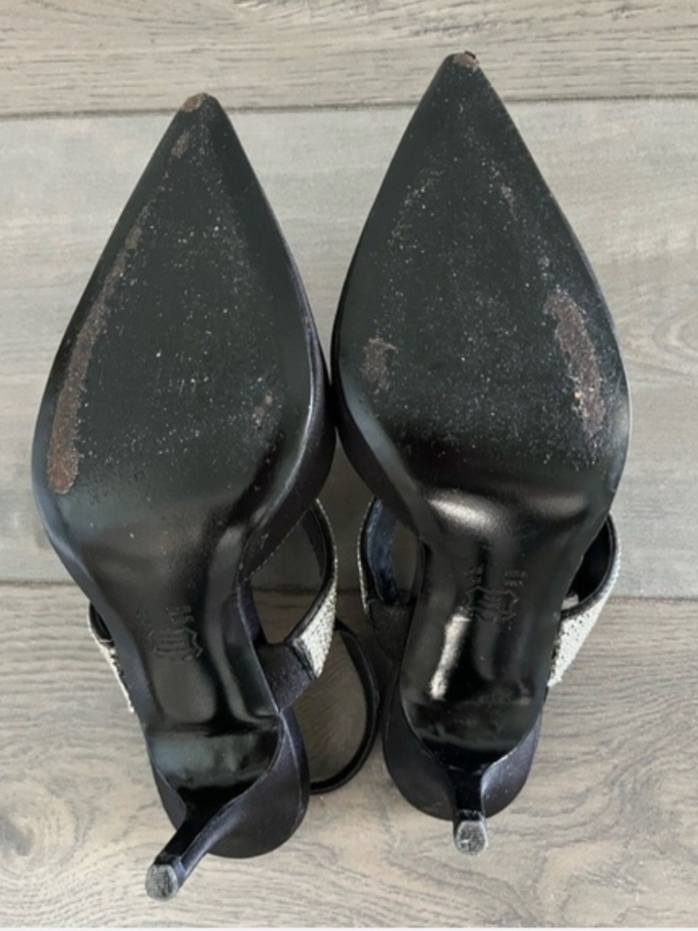 Nina Black Pointed Toe Slingback Heels w/Crystal-Embellished Strap - Picture 4 of 5